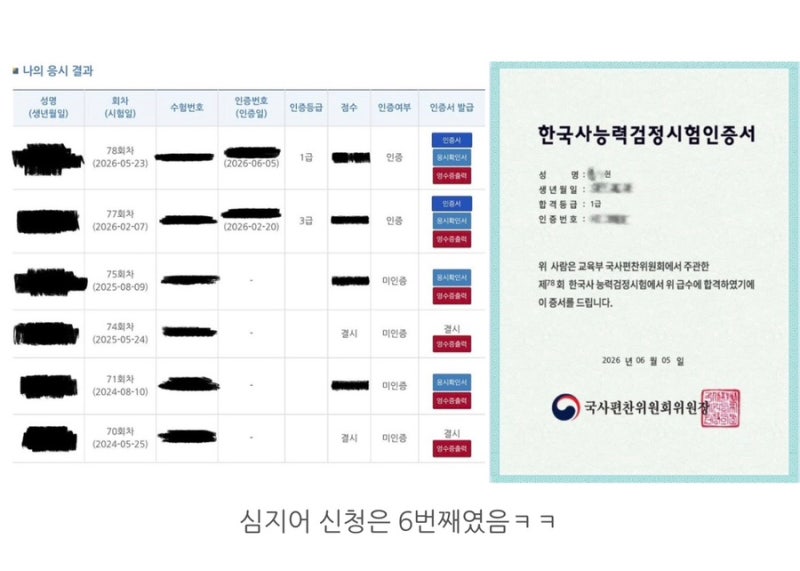 [한능검 1급 합격수기] 한능검 불합격한 분들만 보세요, N수생의 78회차 한능검 합격수기 | 80....