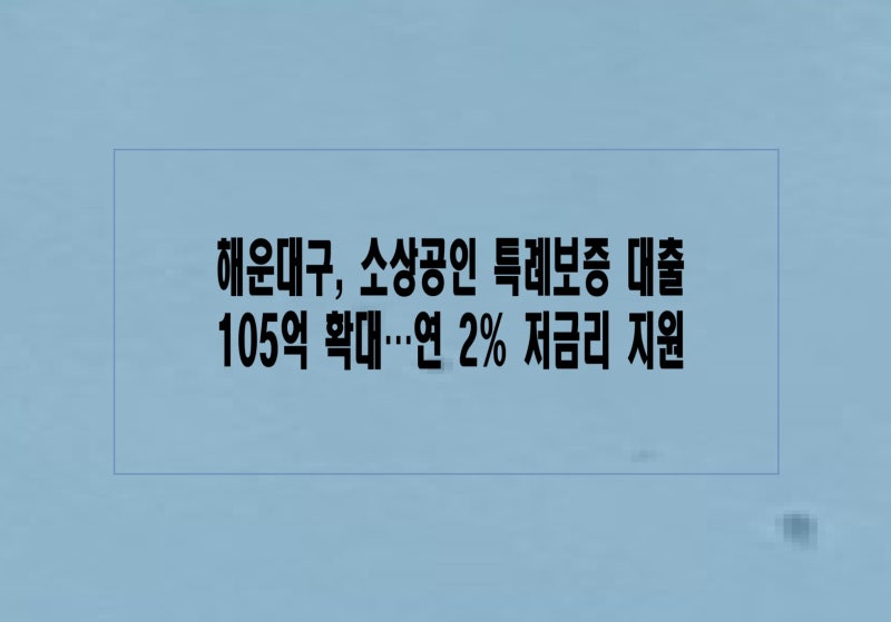 해운대구, 소상공인 특례보증 대출 105억 확대…연 2% 지원