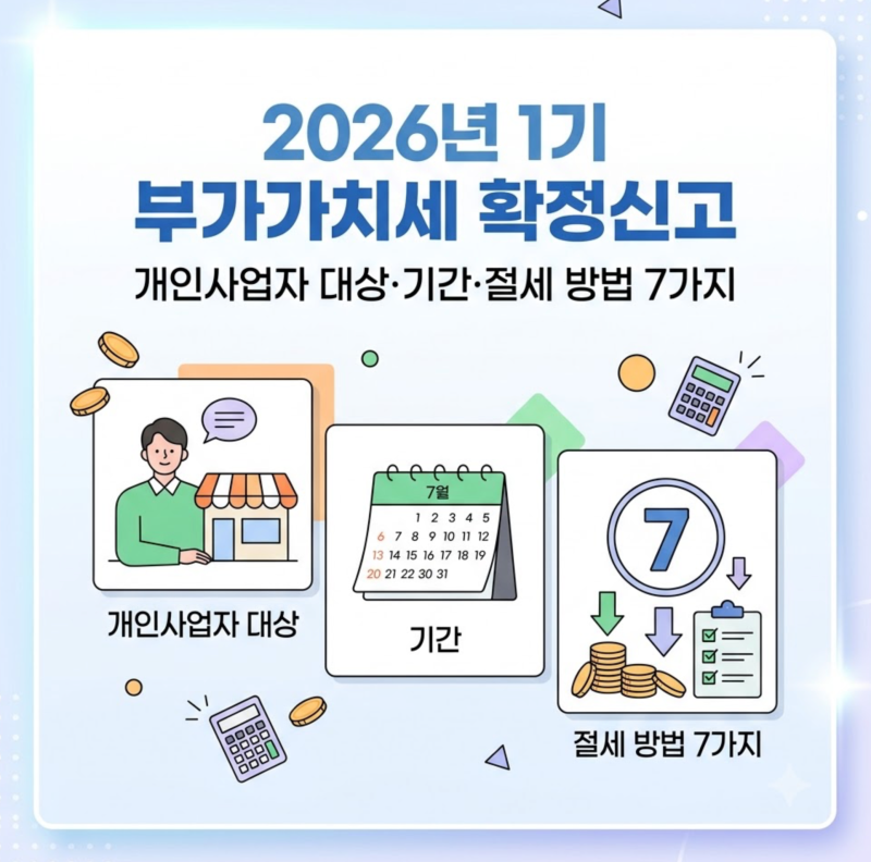 2026년 1기 부가가치세 확정신고, 개인사업자 대상·기간·절세 방법 7가지
