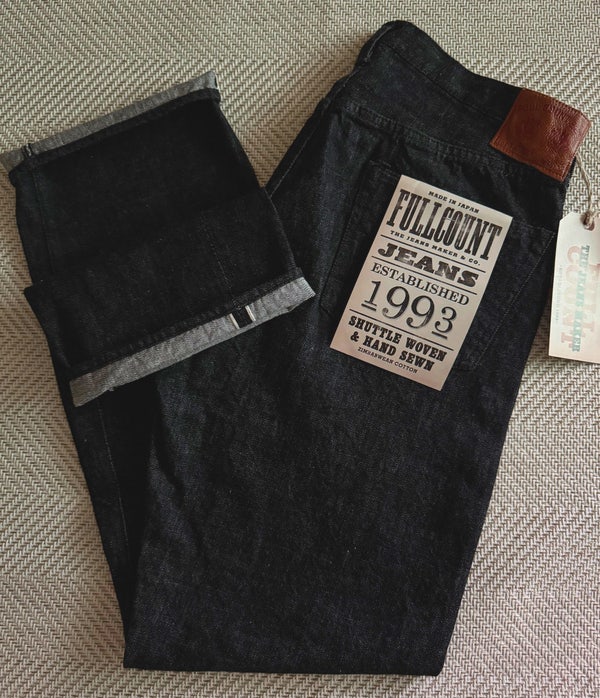 블루스맨 풀카운트 1101 블랙데님 셀비지 원워시 FULLCOUNT 1101BK Straight Denim black