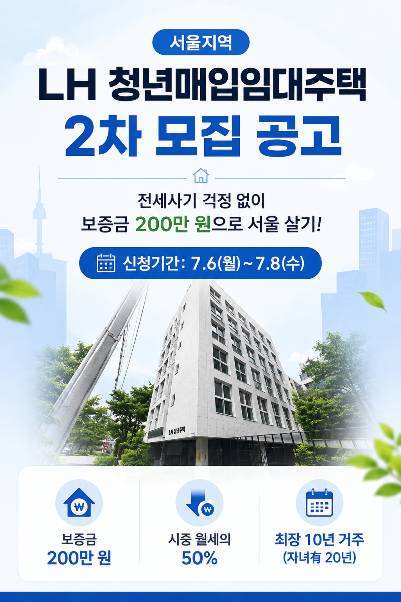 서울지역 LH 청년매입임대주택 2차 모집공고, 입주조건부터 신청방법까지