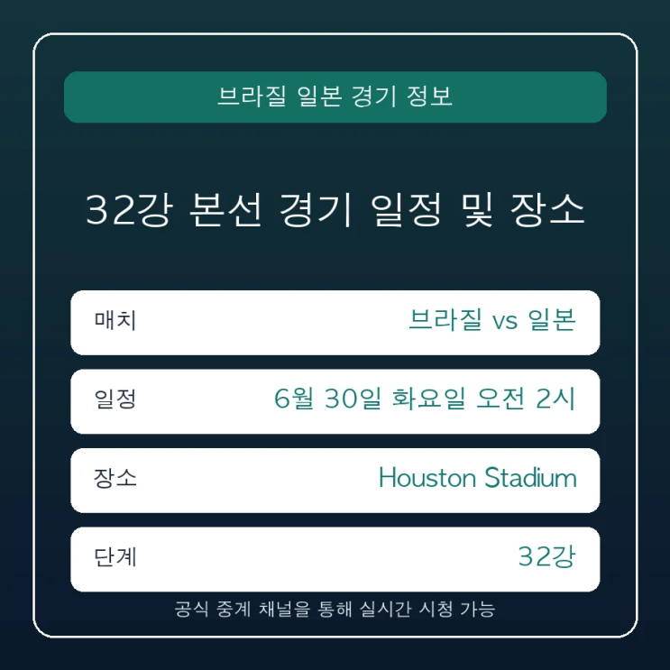 <b>브라질 일본</b> 중계 일정 경기 시간 및 실시간 중계 편성, 경기... 