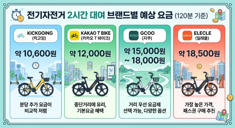 [공유킥보드 vs 전기자전거] 요금 및 브랜드별 특징 완벽 비교! (카카오, 일레클, 지쿠, 킥고잉....