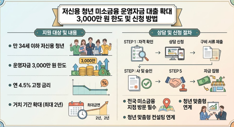 저신용 청년 미소금융 운영자금 대출 확대 3,000만 원 한도 및 신청 방법