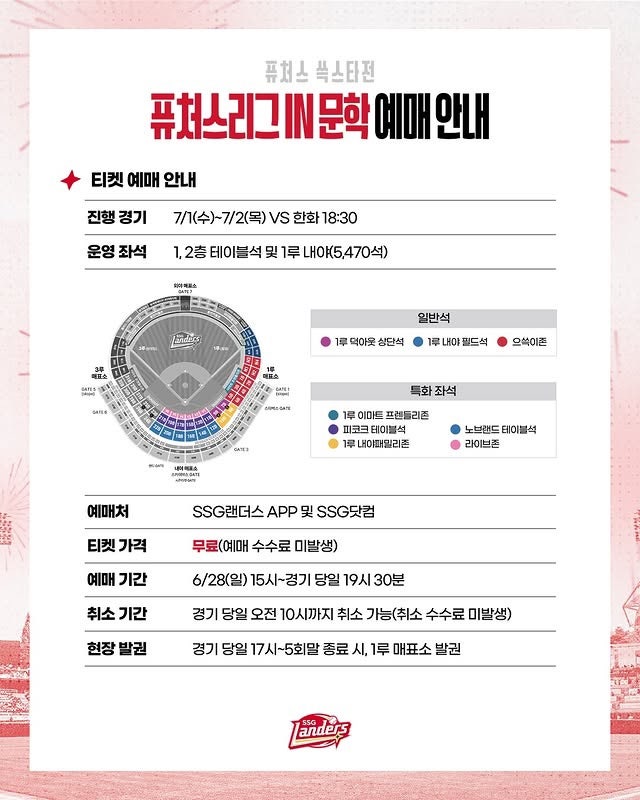 SSG랜더스 퓨처스 쓱스타전 퓨처스리그 IN 문학 예매 입장 방법