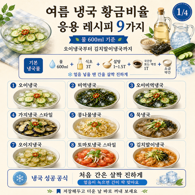 "여름 냉국 황금비율 9가지" 기본 냉국물 하나로 응용 끝 (저장용)