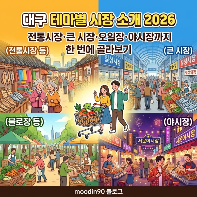 대구 테마별 시장 소개 2026｜전통시장·큰 시장·오일장·야시장 [ 서문시장 칠성시장 당일치....