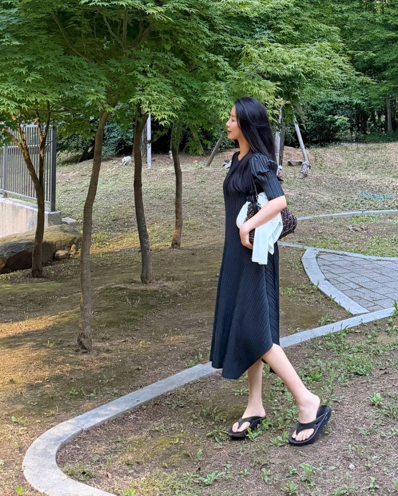 라플리 플리츠원피스 후기, 여름 롱원피스 코디 플리츠미 데일리룩