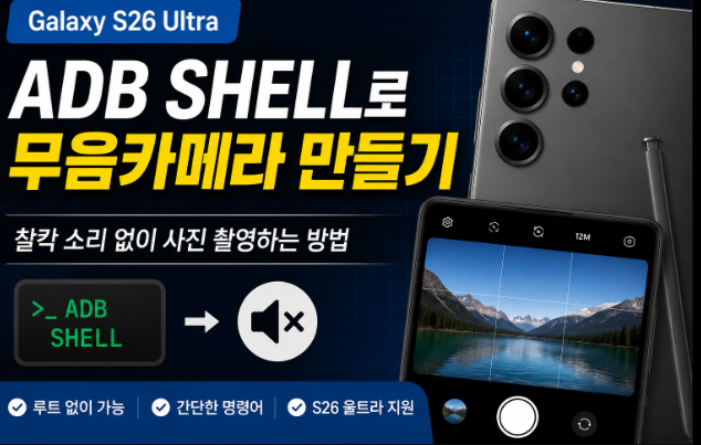 갤럭시 스마트폰 휴대폰 핸드폰 S26 울트라 무음 카메라 자세한 설정 방법 ft. ADB Shell (26년 6월....