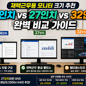 재택근무용 모니터 크기 추천, 24인치 vs 27인치 vs 32인치 완벽 비교 가이드