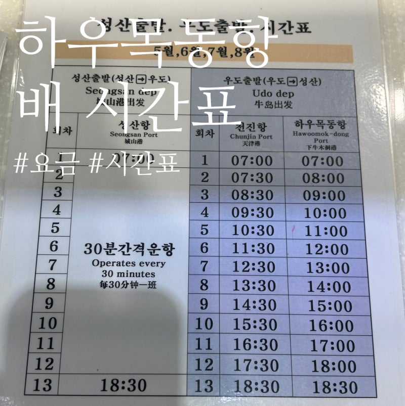 성산항에서 하우목동항 가는 방법 총정리｜5,6,7,8월 배시간, 요금
