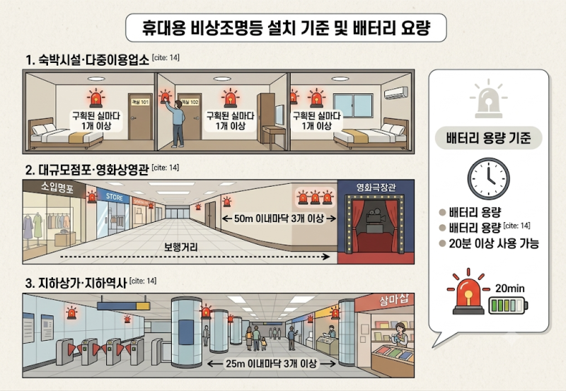 [소방전기 - 실기] 휴대용 비상조명등 설치기준