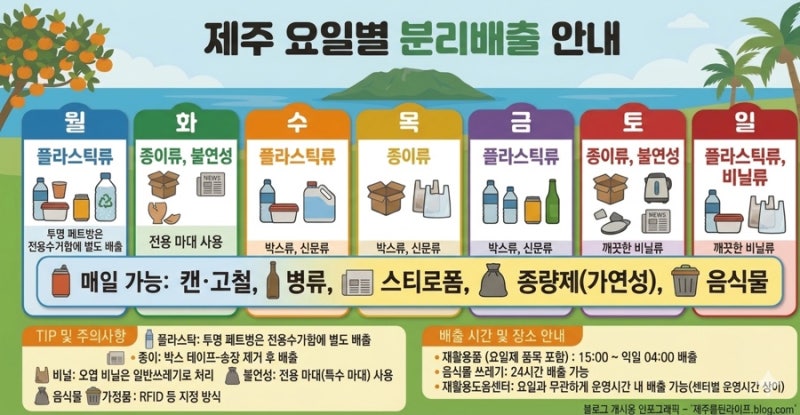 [제주생활tip] 제주 요일별 분리수거