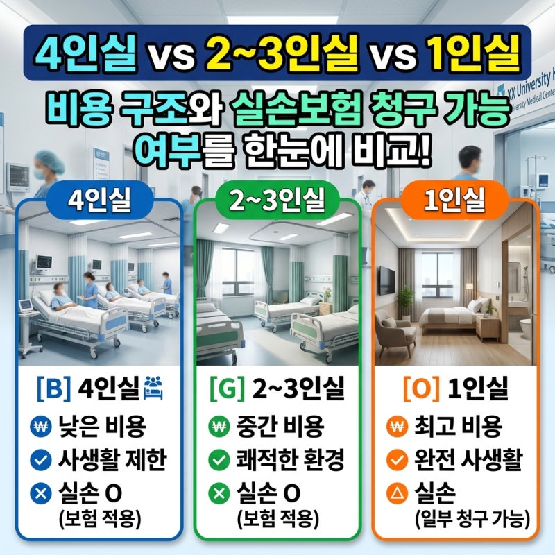 대학병원 입원실료, 2~3인실 실손 청구 가능한가?