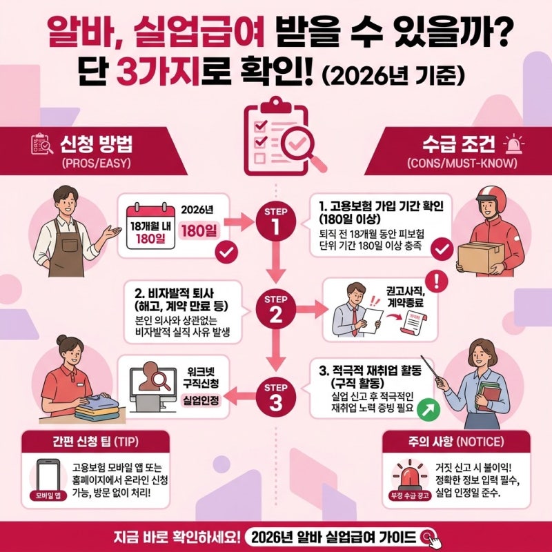 평균 150만원 수령, 알바 일용직 실업급여 신청 방법 및 수급조건 핵심 정리