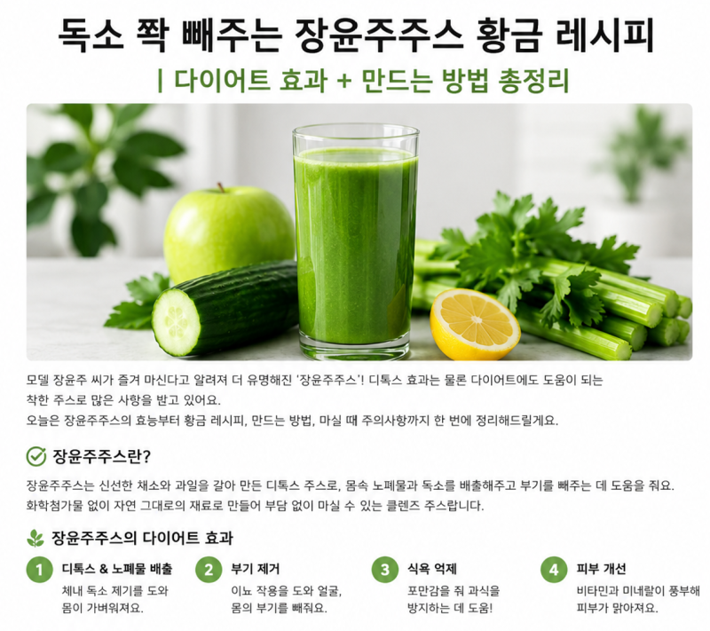 독소 쫙 빼주는 장윤주주스 황금 레시피? 다이어트 효과와 만드는 방법 총정리