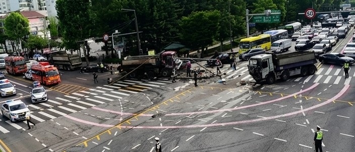 노원 <b>화랑대사거리</b> 대형 추돌사고 발생, 화물차 간 연쇄 충돌로... 