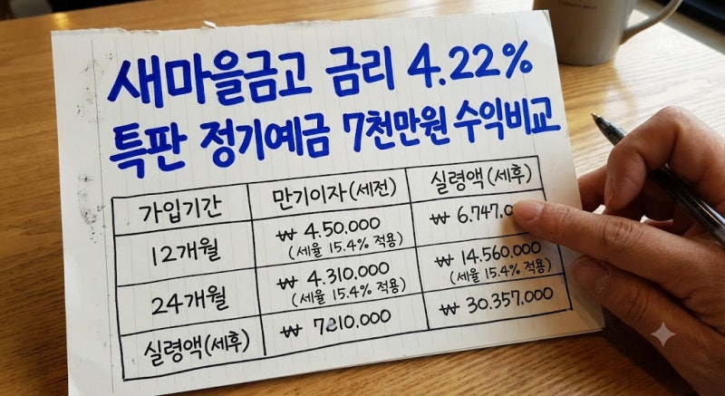 새마을금고 금리 4.22% 특판 정기예금 7천만원 수익비교