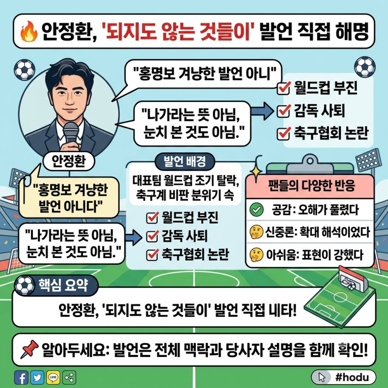 "홍명보 나가? 그런 뜻 아니었다"…안정환, '되지도 않는 것들이' 발언 직접 해명