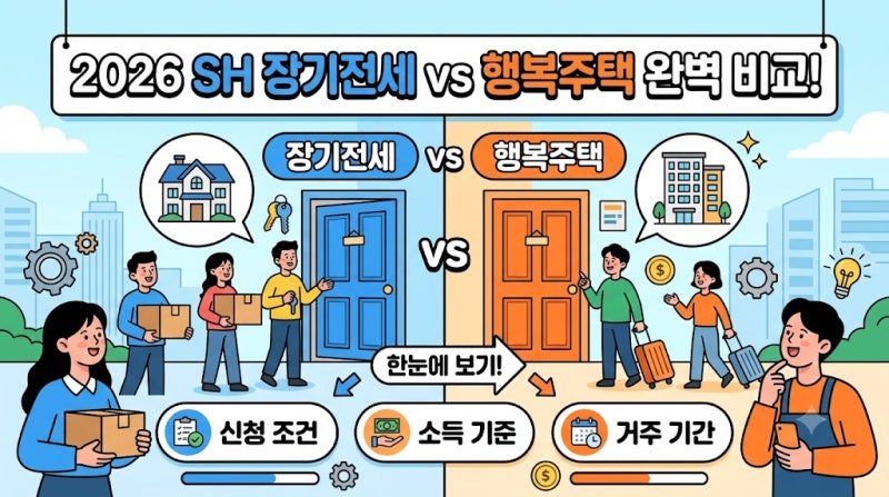 2026 SH 장기전세·행복주택 비교 가이드｜조건, 소득, 거주기간 한눈에