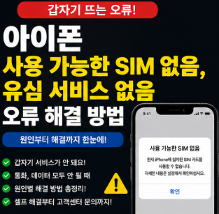 아이폰 사용가능한 SIM 없음, 유심 서비스 없음 오류 해결 방법