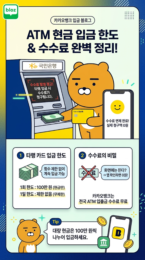 ATM 현금 입금 한도 총정리: 카카오뱅크 카드로 국민은행 ATM 입금할 때 수수료 화면의 비밀과 ....