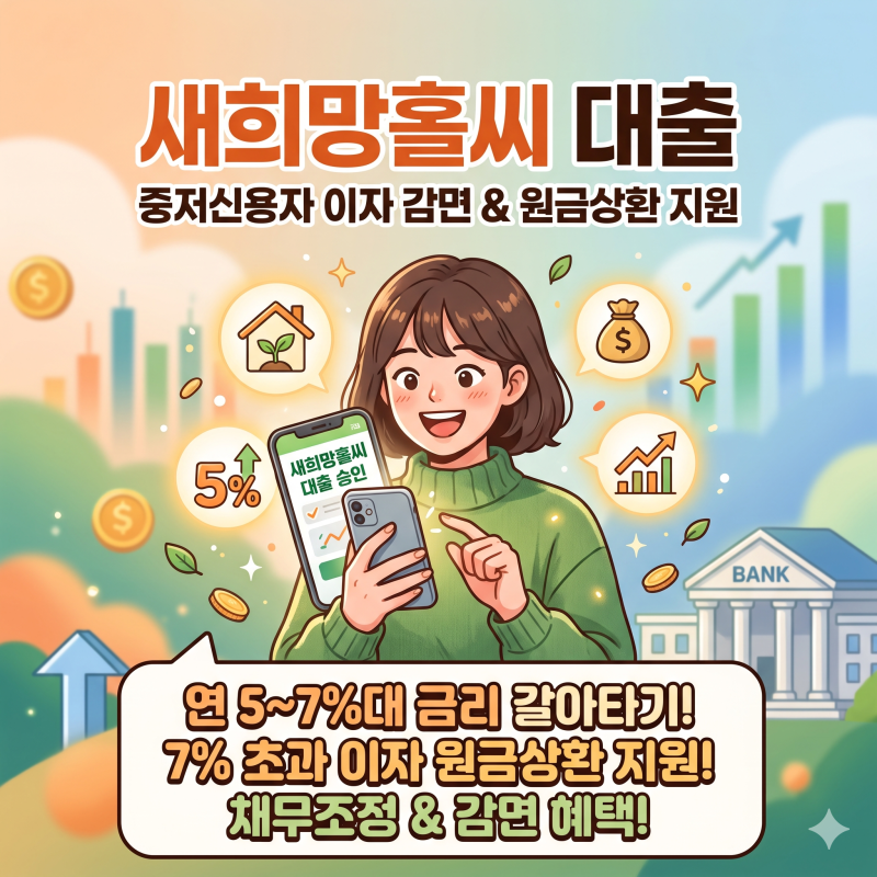 저신용자 시중은행 새희망홀씨 대출 조건 비교: 연 5~7%대 전환 및 이자 감면 혜택 총정리