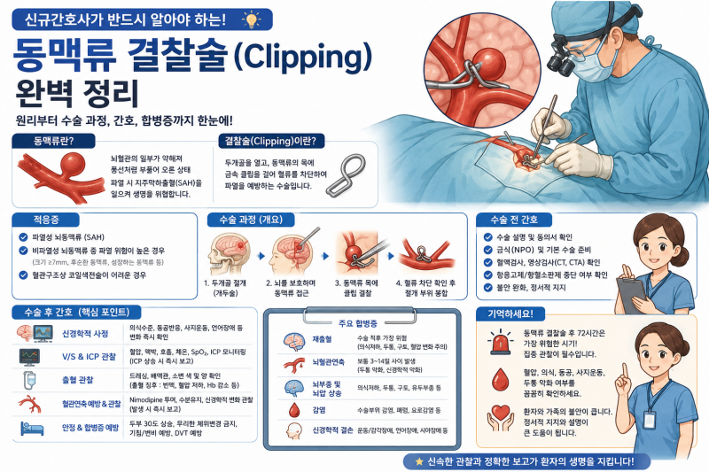 동맥류 결찰술(Clipping) 완벽 정리 | 신규간호사가 반드시 알아야 하는 수술, 간호, 합병증까지