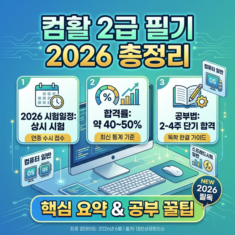 컴활 2급 필기, 2026 시험일정·합격률·공부법 총정리