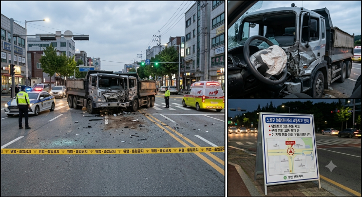 [출근길 속보] 노원구 <b>화랑대사거리</b> 덤프트럭 3중 추돌 사고... 