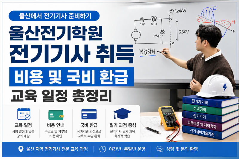 울산전기학원 전기기사 취득 비용 및 국비 환급 교육 일정 총정리
