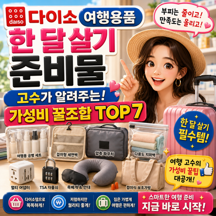 다이소 여행용품 한 달 살기 준비물 고수가 알려주는 가성비 꿀조합 TOP 7