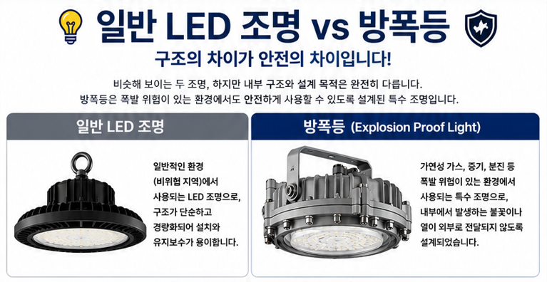 방폭등은 꼭 설치해야 할까? (내압, 비점화, 안전증) 방폭등이 필요한 현장과 일반 조명의 차....
