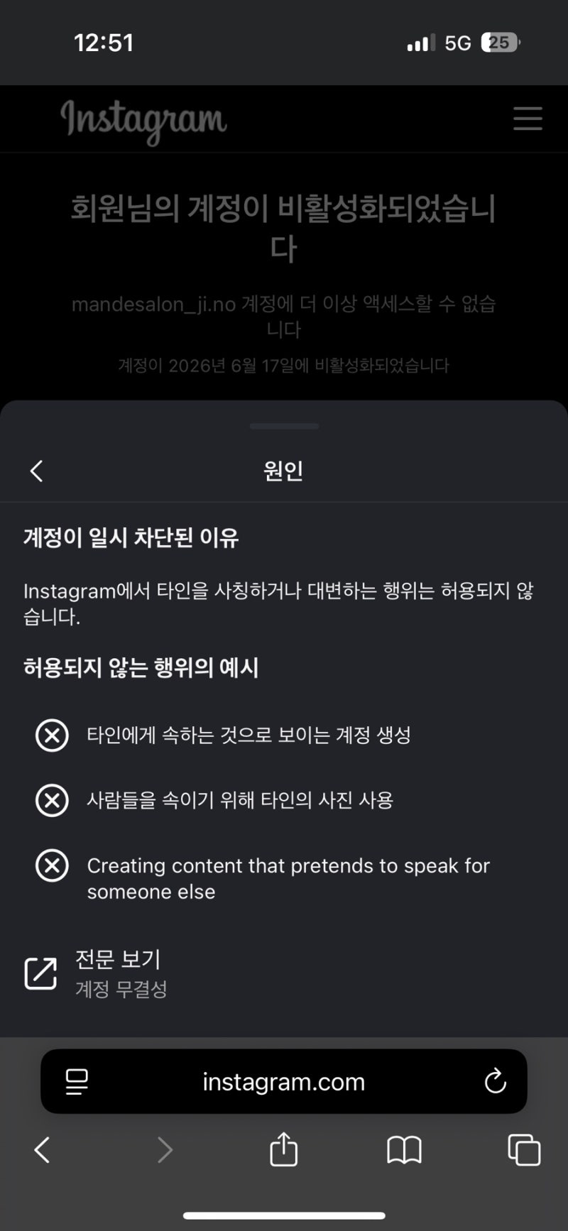 인스타그램 AI 오류 계정 비활성화 해결 방법 찾기 (여전히 먹통, 메타 컨택 시도 중)