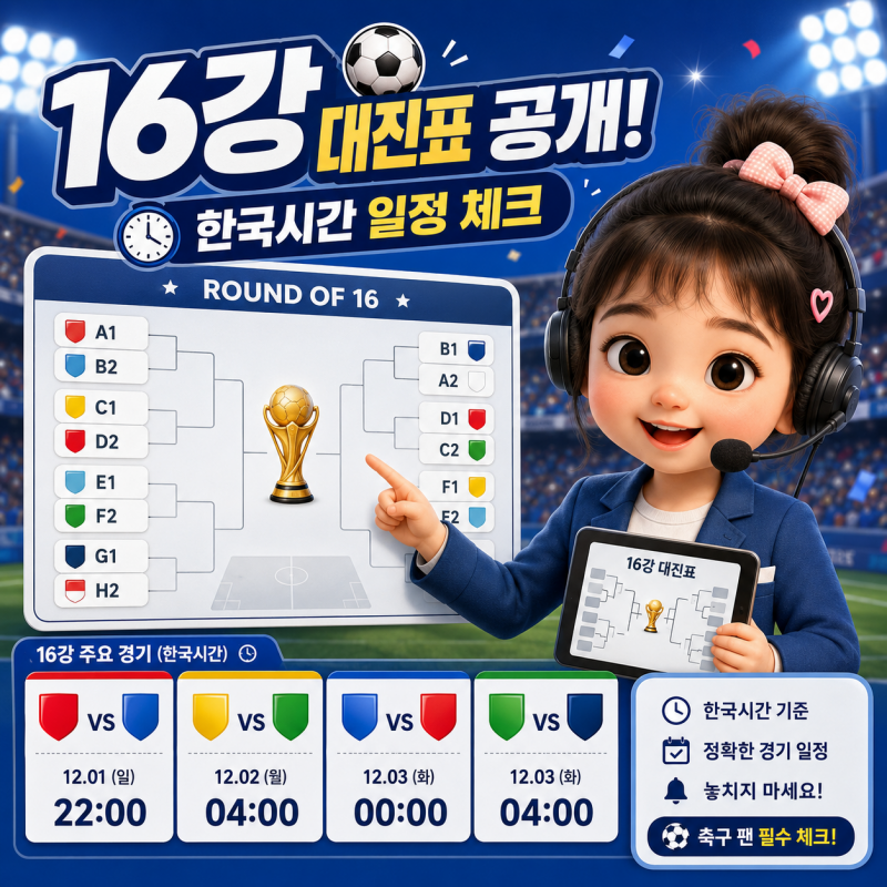 2026 월드컵 16강 대진표 한국시간 일정, 진출팀과 관전 포인트 정리