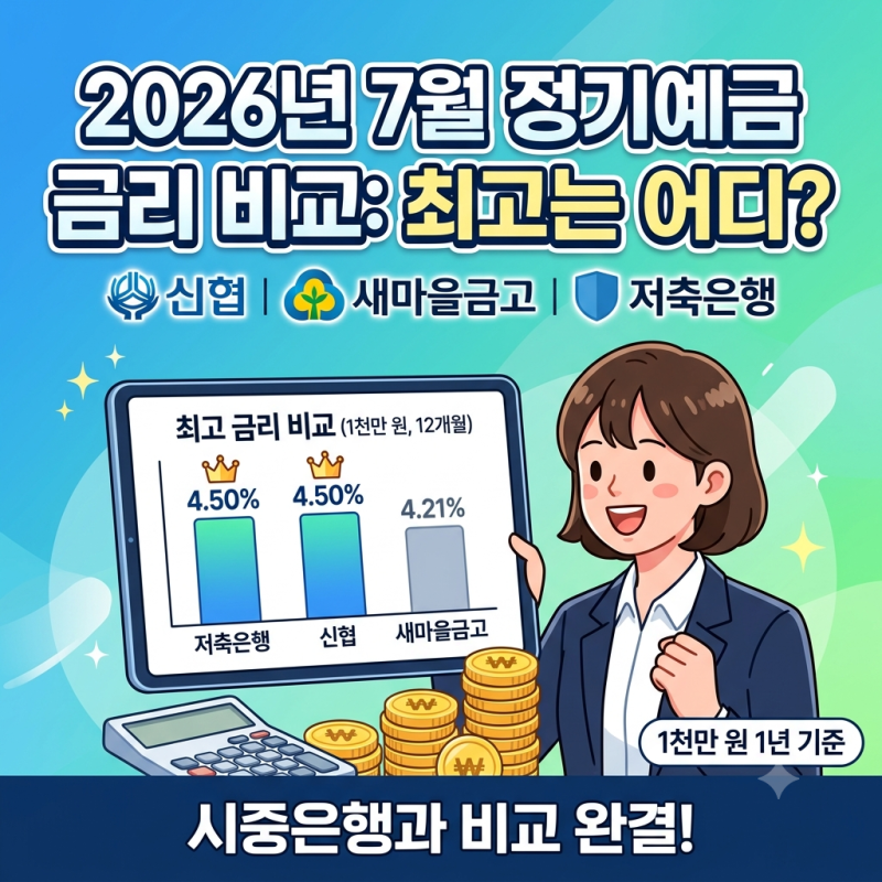 신협 새마을금고 저축은행 예금 금리 비교, 2026년 7월 최고는 어디