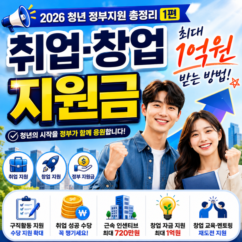 2026 청년 정부지원 총정리! 취업·창업 지원금 최대 1억원 받는 방법