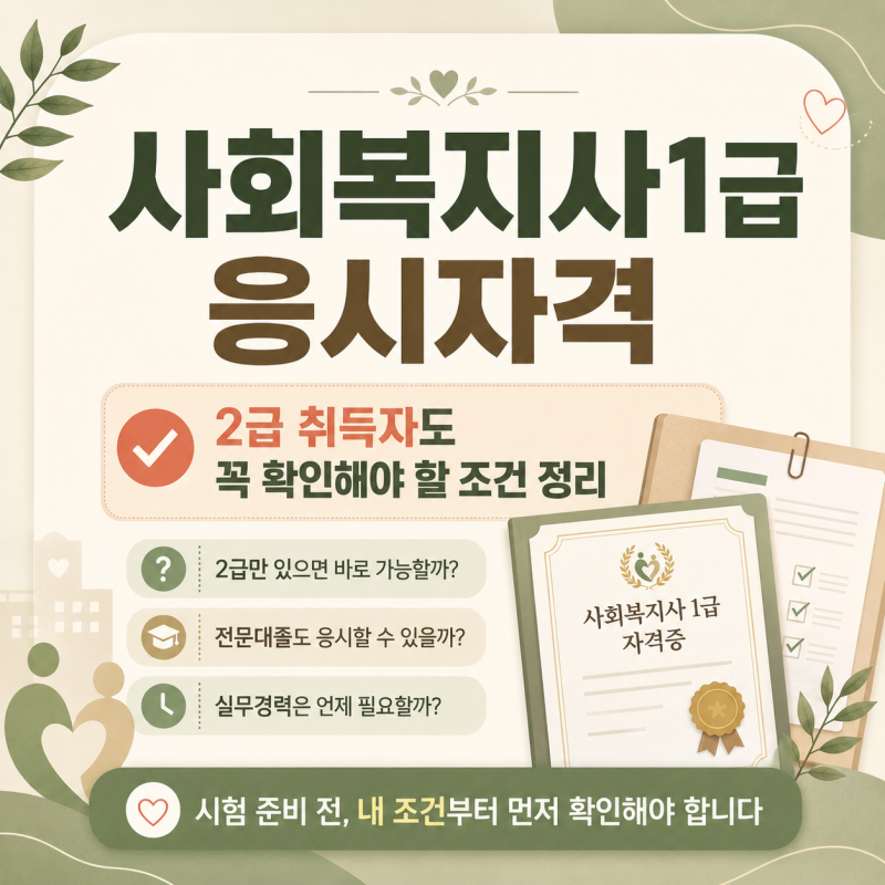 사회복지사1급 응시자격, 2급 취득자도 꼭 확인해야 할 조건 정리