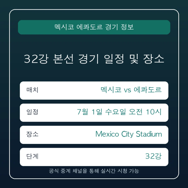 <b>멕시코 에콰도르</b> 중계 일정 경기 시간 및 실시간 중계 편성... 