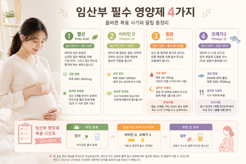 [임산부 영양제 시기별 총정리] 엽산, 철분, 비타민D, 오메가3 언제부터 어떻게 먹어야 할까?