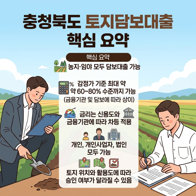 충청북도(청주·제천·충주·음성·단양) 토지담보대출 가능할까? 농지·임야 한도·금리·자격....