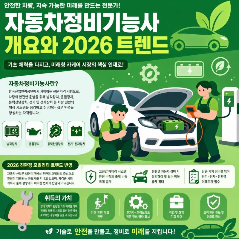 2026년 자동차정비기능사 필기및실기 시험일정까지!
