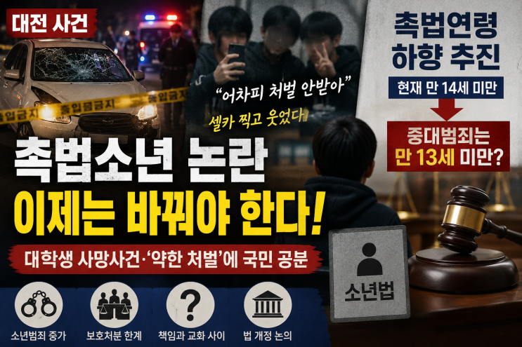 <b>촉법소년</b> 연령 <b>하향 추진</b>…대전 중학생 차량 사망 사건이 다시... 