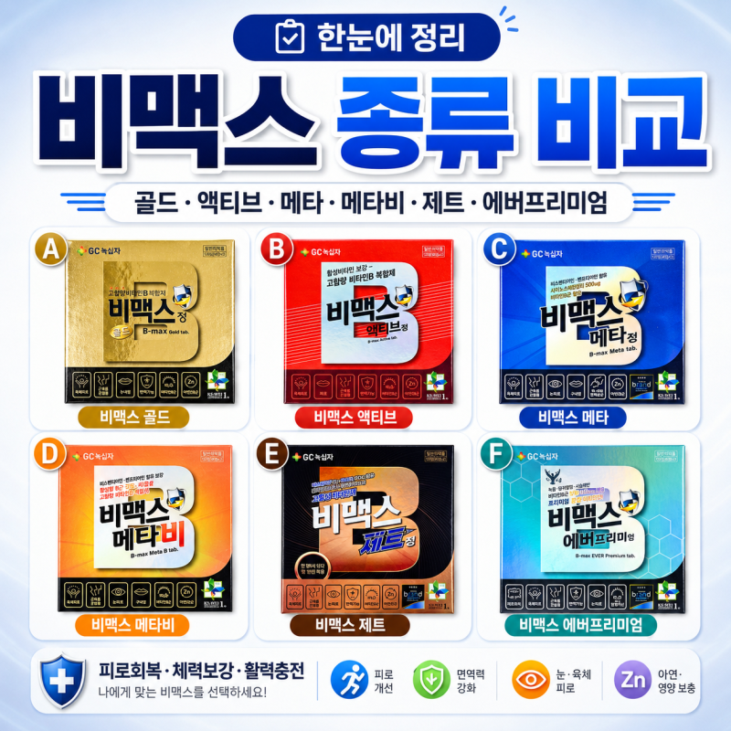 비맥스 종류 6종 비교｜골드·액티브·메타·메타비·제트·에버프리미엄 차이와 추천 대상