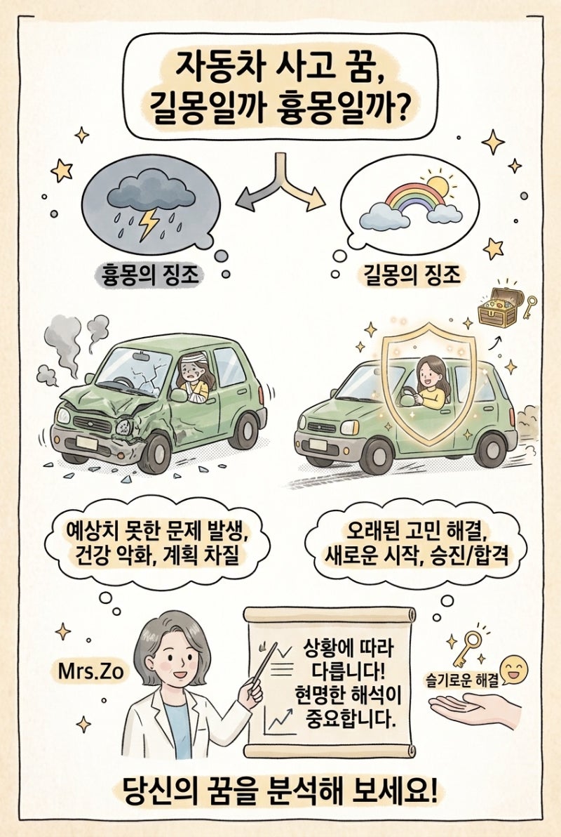 자동차 사고 꿈해몽 20가지 총정리｜교통사고 꿈, 사고 나는 꿈 길몽 흉몽