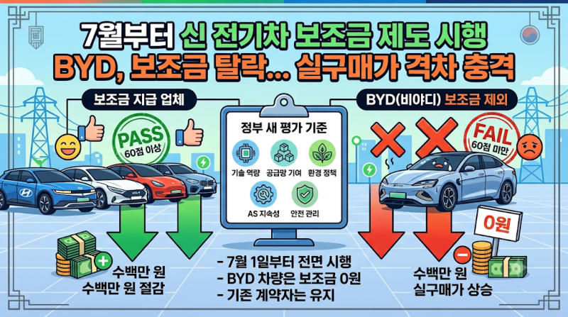 [내궁내찾] "가성비 끝판왕인 줄 알았는데…" 7월부터 국내 보조금 한 푼도 못 받게 된 전기차....