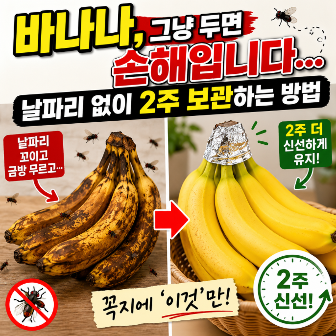 바나나, 그냥 두면 손해입니다… 날파리 없이 2주 보관하는 방법