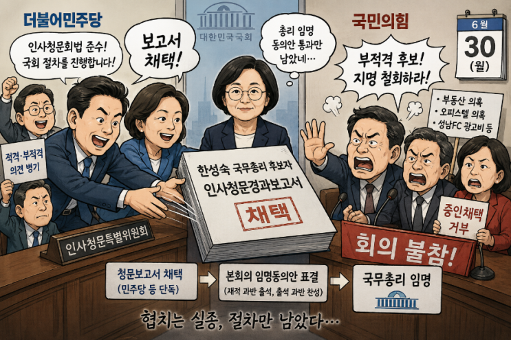 인사<b>청문</b>위, <b>한성숙</b> 국무총리 후보자 인사<b>청문보고서</b> 민주당... 