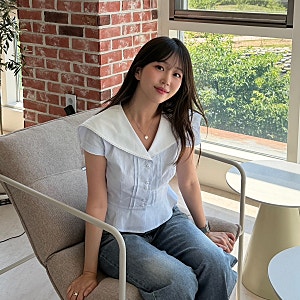 플로움 세일러 페플럼 블라우스 하트 포켓 데님 팬츠 후기, 여자 여름 데이트룩 하객룩 추천