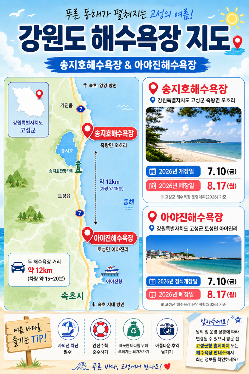 2026 강원도 해수욕장 개장일 동해바다 강릉 고성 삼척 속초 양양